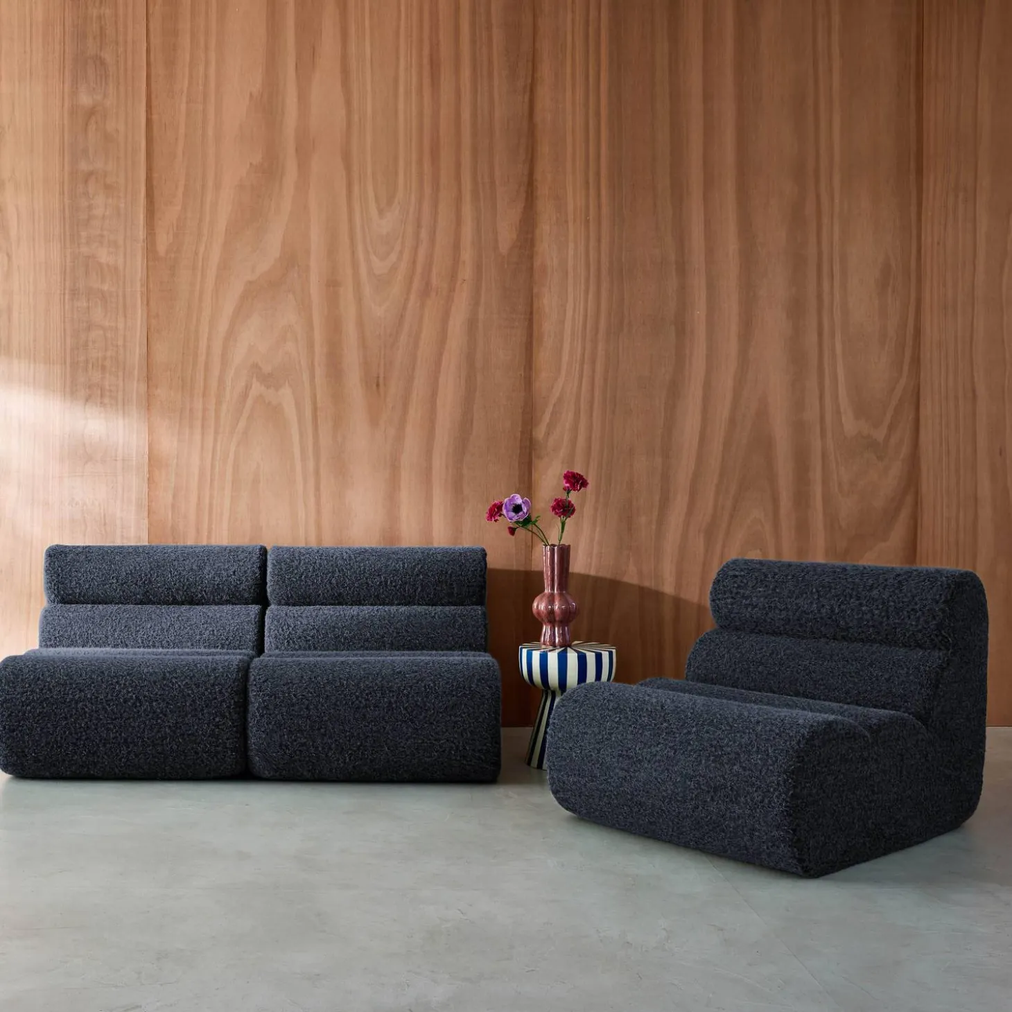Stoffen fauteuils effect alpaca 1 zitplaats (set van 3)