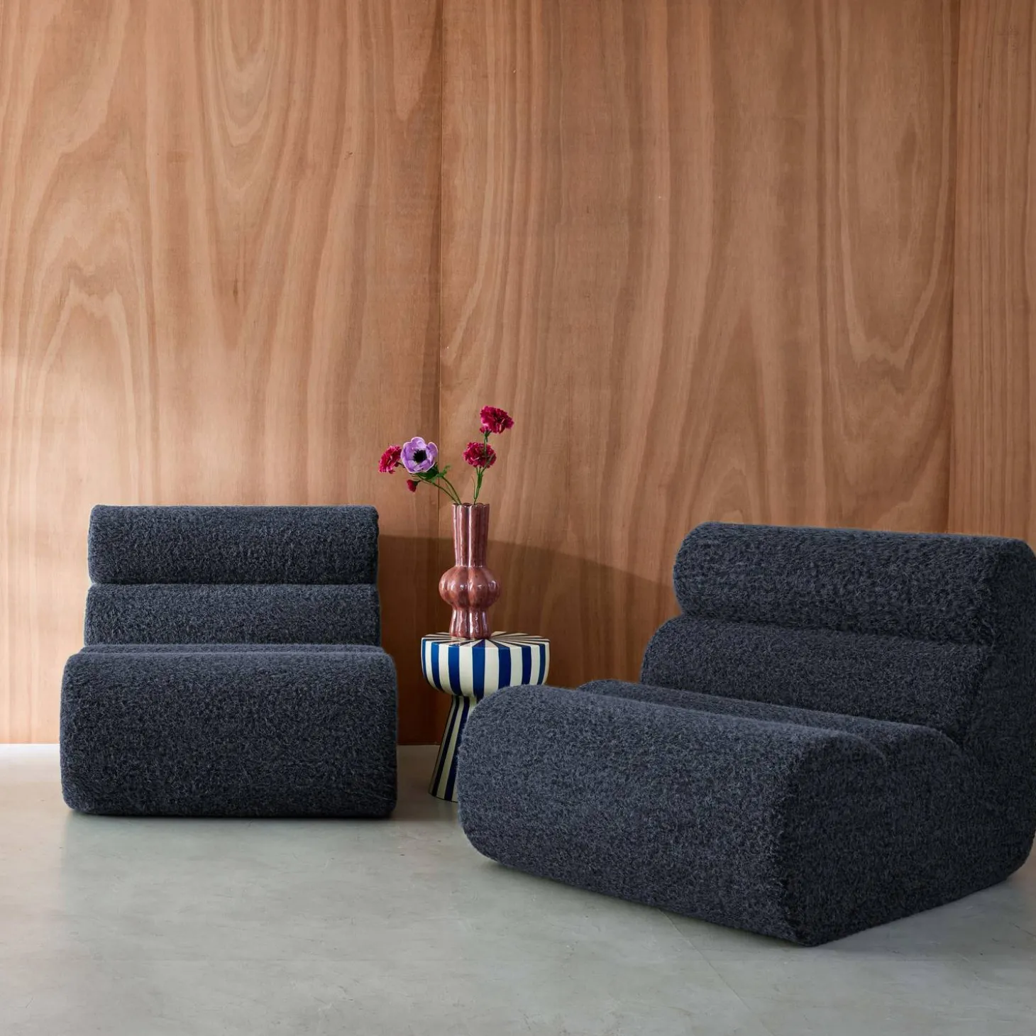 Stoffen fauteuils effect alpaca 1 zitplaats (set van 2)