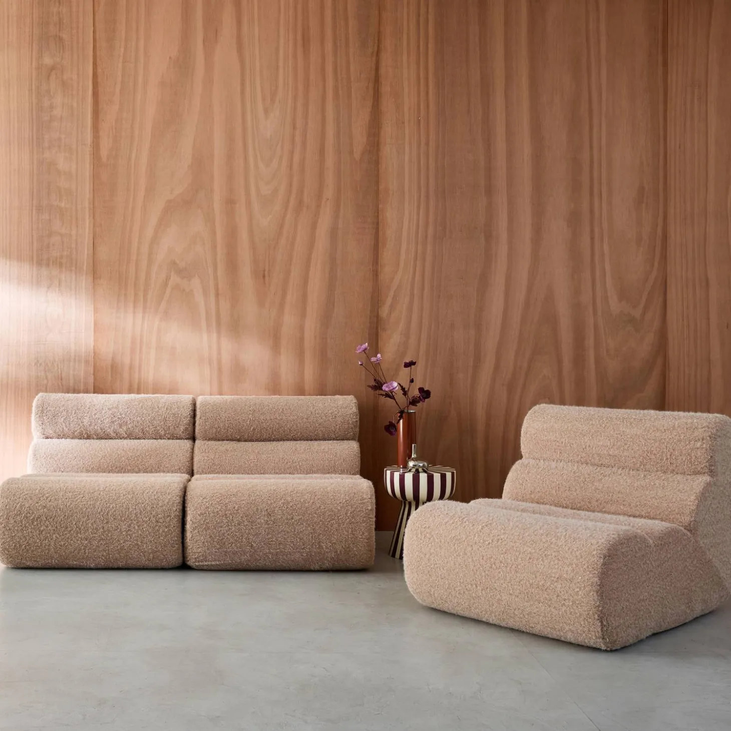 Stoffen fauteuils effect alpaca 1 zitplaats (set van 3)