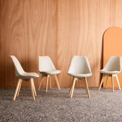Stoffen Scandinavische stoelen met beukenhouten poten (set van 4)