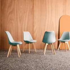 Stoffen Scandinavische stoelen met beukenhouten poten (set van 4)