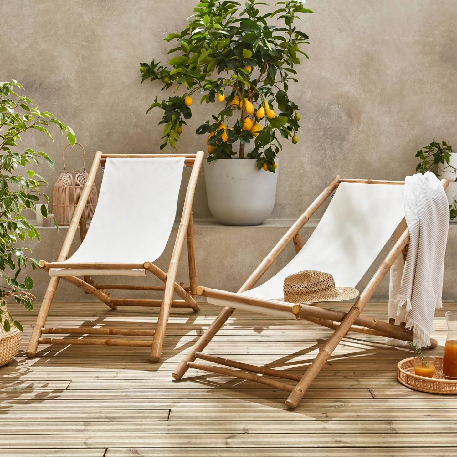 Strandstoel, opvouwbaar katoenen canvas, 110xB60xH94cm, set van 2