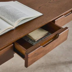 Tafel/bureau rubberhout essenfineer 2 laden