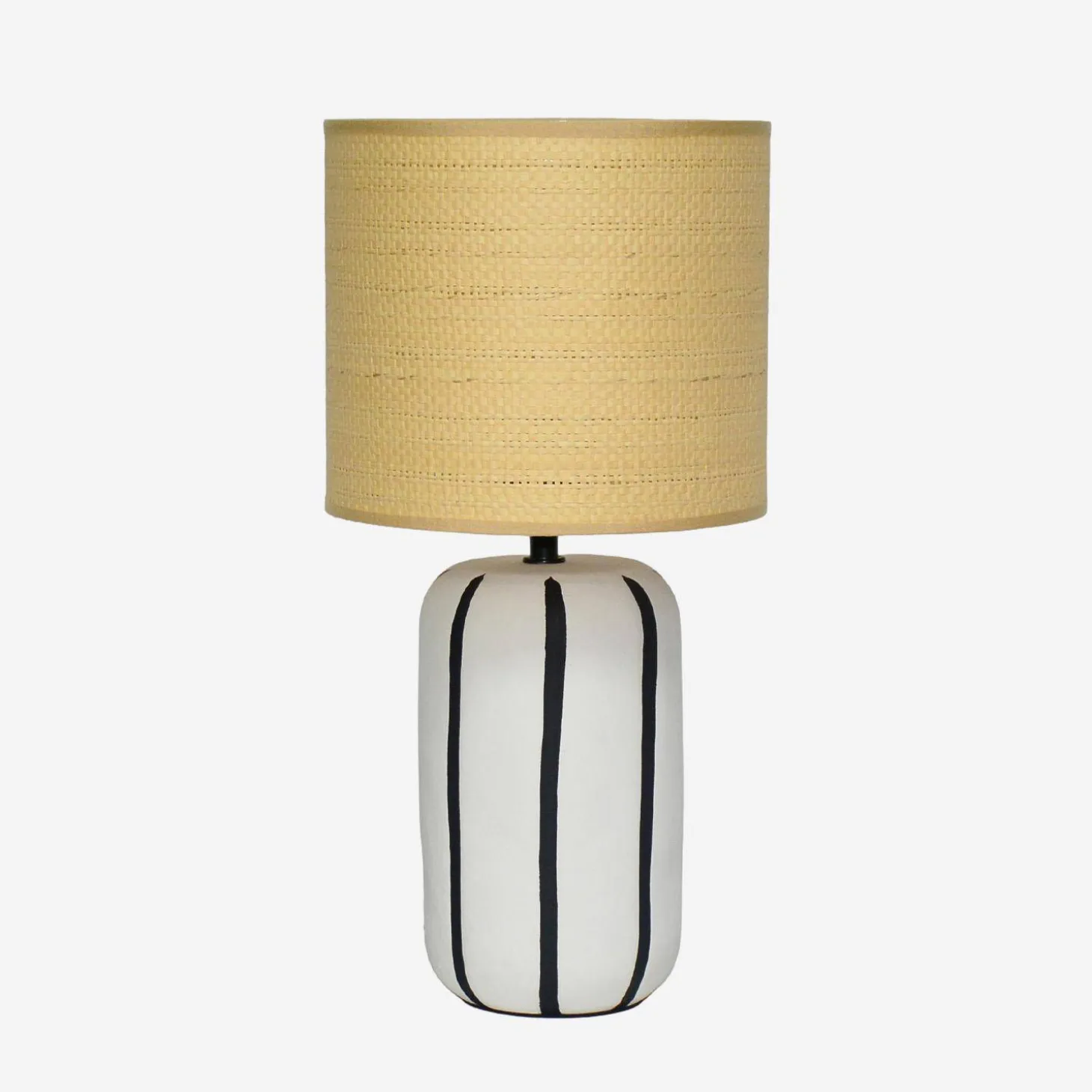 Tafellamp interieur keramiek, lampenkap rotan effect H 41cm