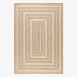 Tapijt voor binnen/buiten jute-effect beige met rechthoekpatronen