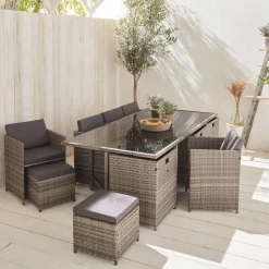Tuinmeubelset van geweven hars, 8-12 zitplaatsen + beschermhoes