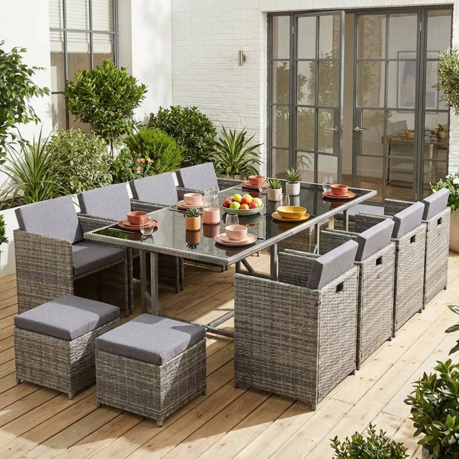 Tuinmeubelset van wicker, 8-12 zitplaatsen