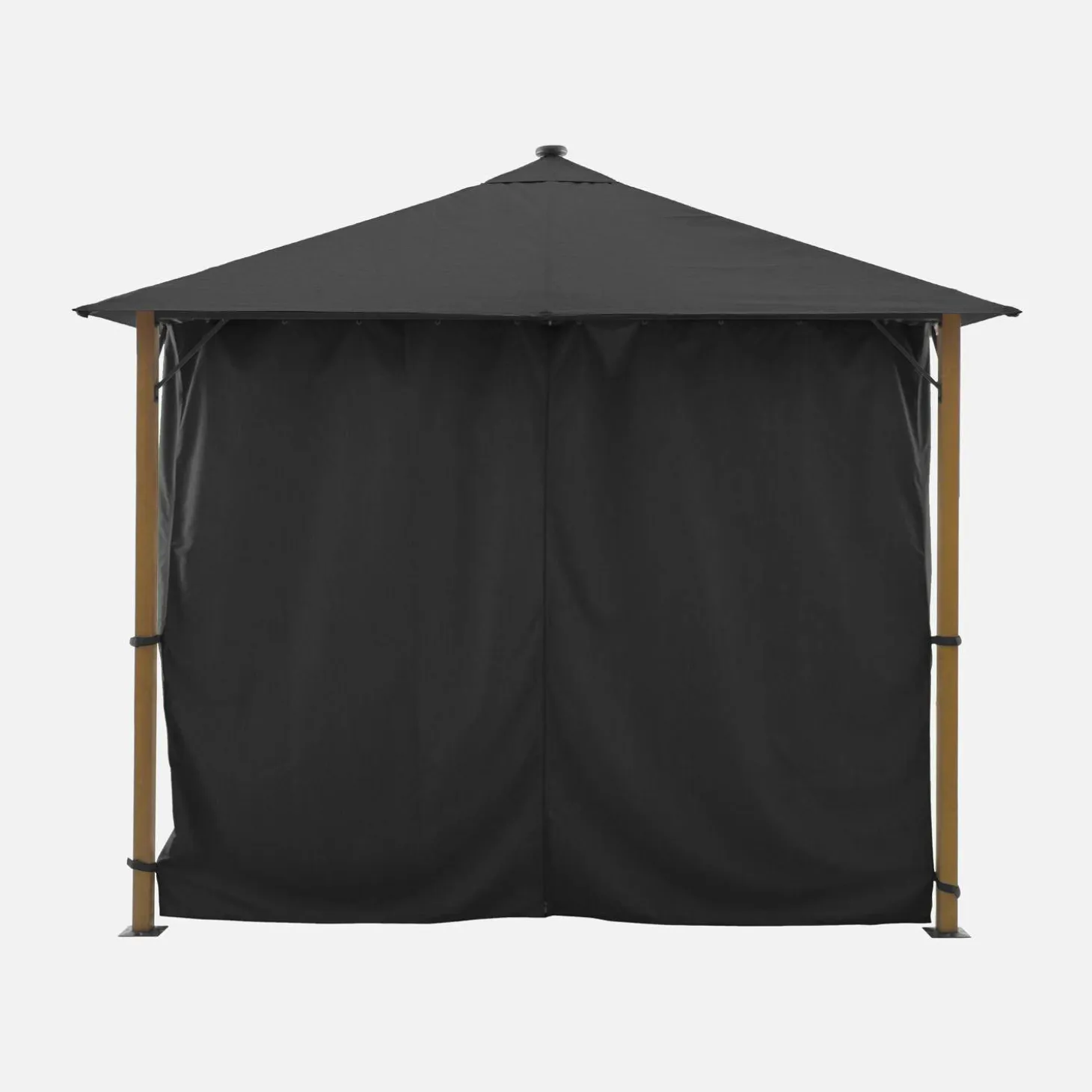 Tuinpaviljoen 3x3m met gordijnen en led aluminium met houteffect