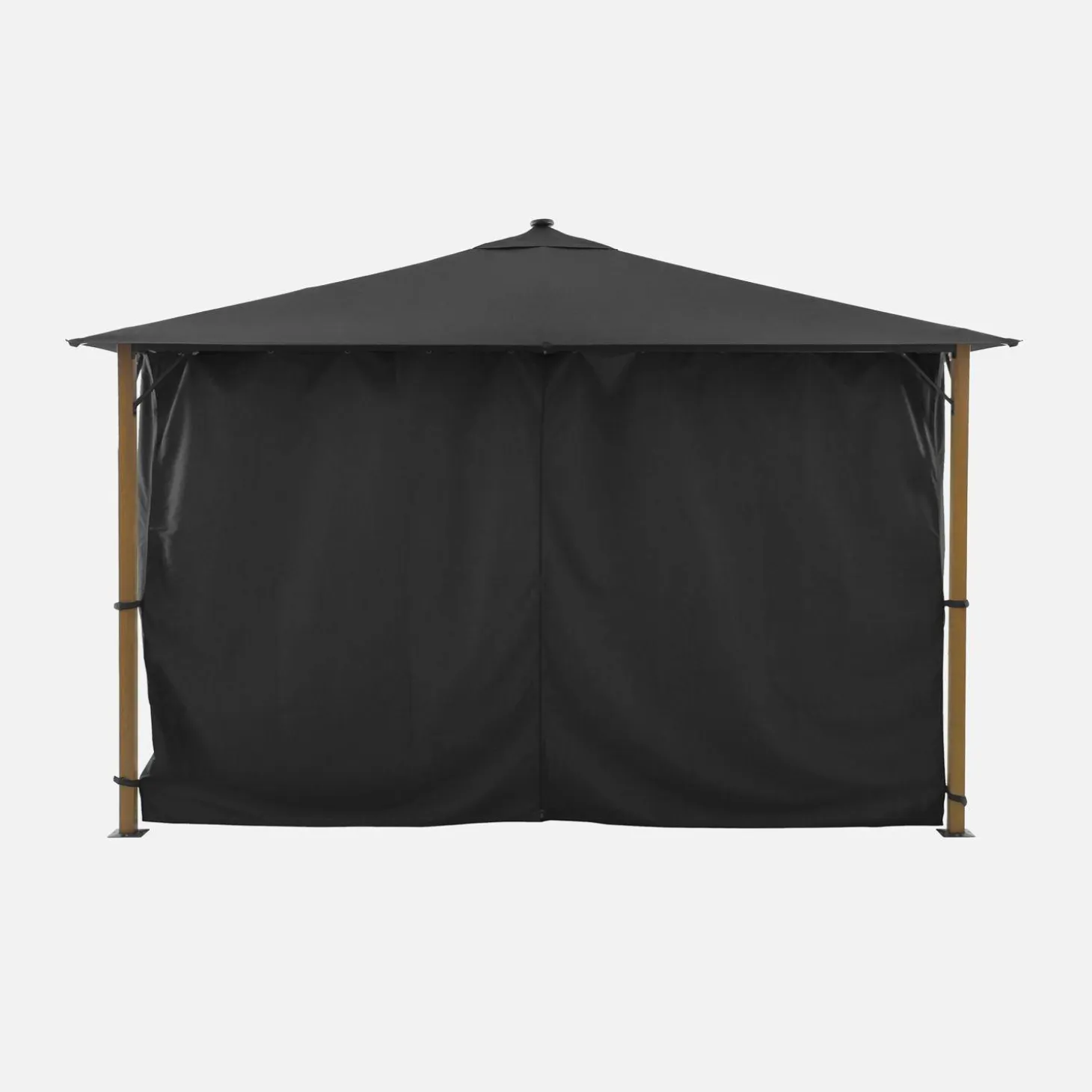 Tuinpaviljoen 4x3m met gordijnen en led aluminium met houteffect
