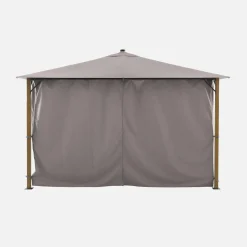Tuinpaviljoen 4x3m met gordijnen en led aluminium met houteffect