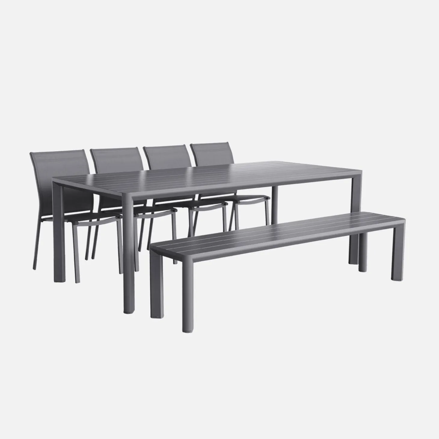 Tuinset, 1 bank en 4 stoelen van aluminium en textilene