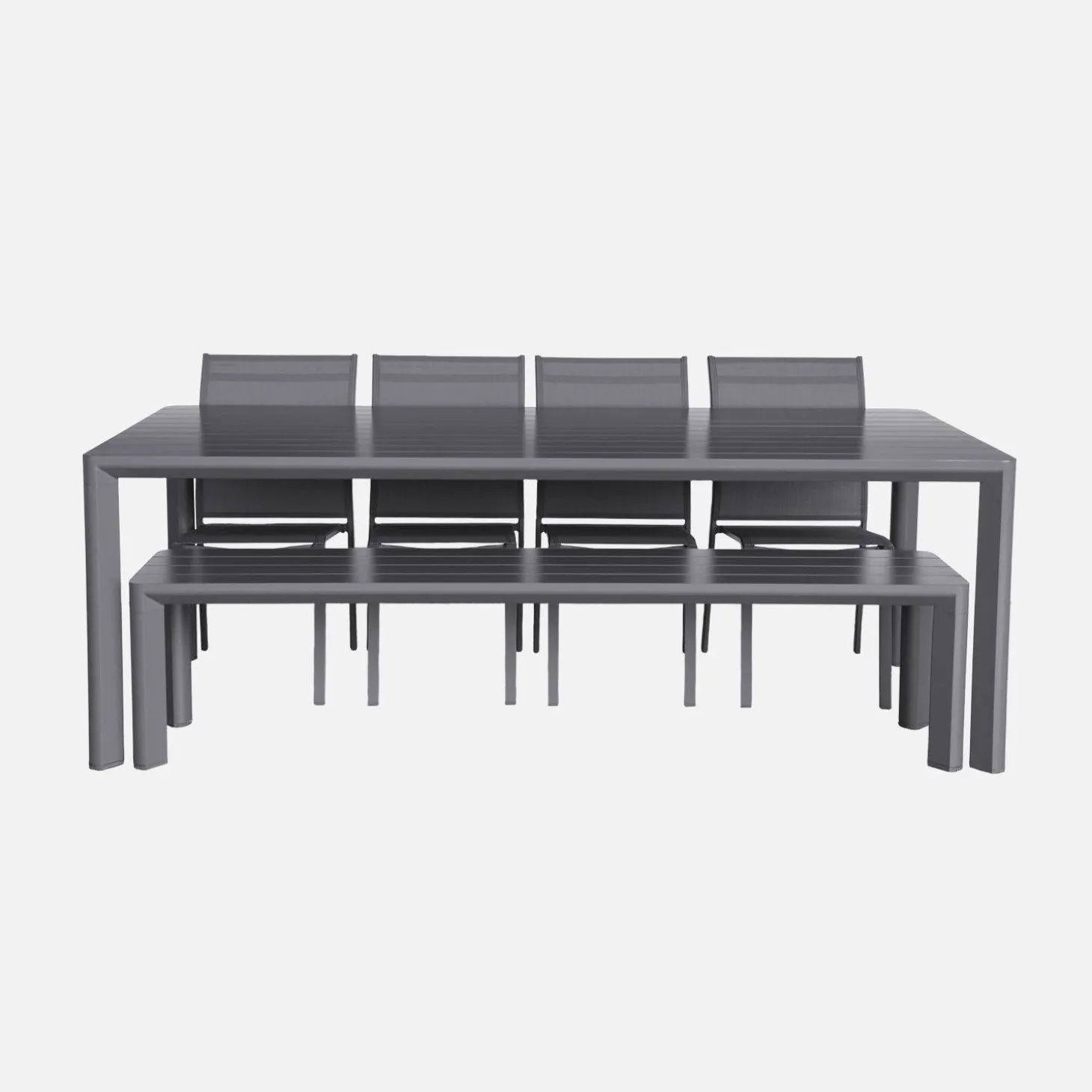 Tuinset, 1 bank en 4 stoelen van aluminium en textilene