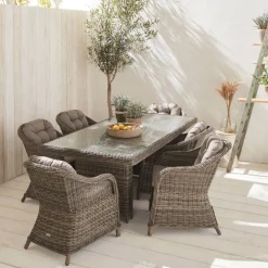 Tuinset 6 plaatsen, rond wicker - Lecco