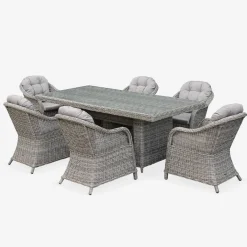 Tuinset 6 plaatsen, rond wicker - Lecco