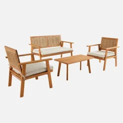 Tuinset van hout en verticale rotan, 4 personen