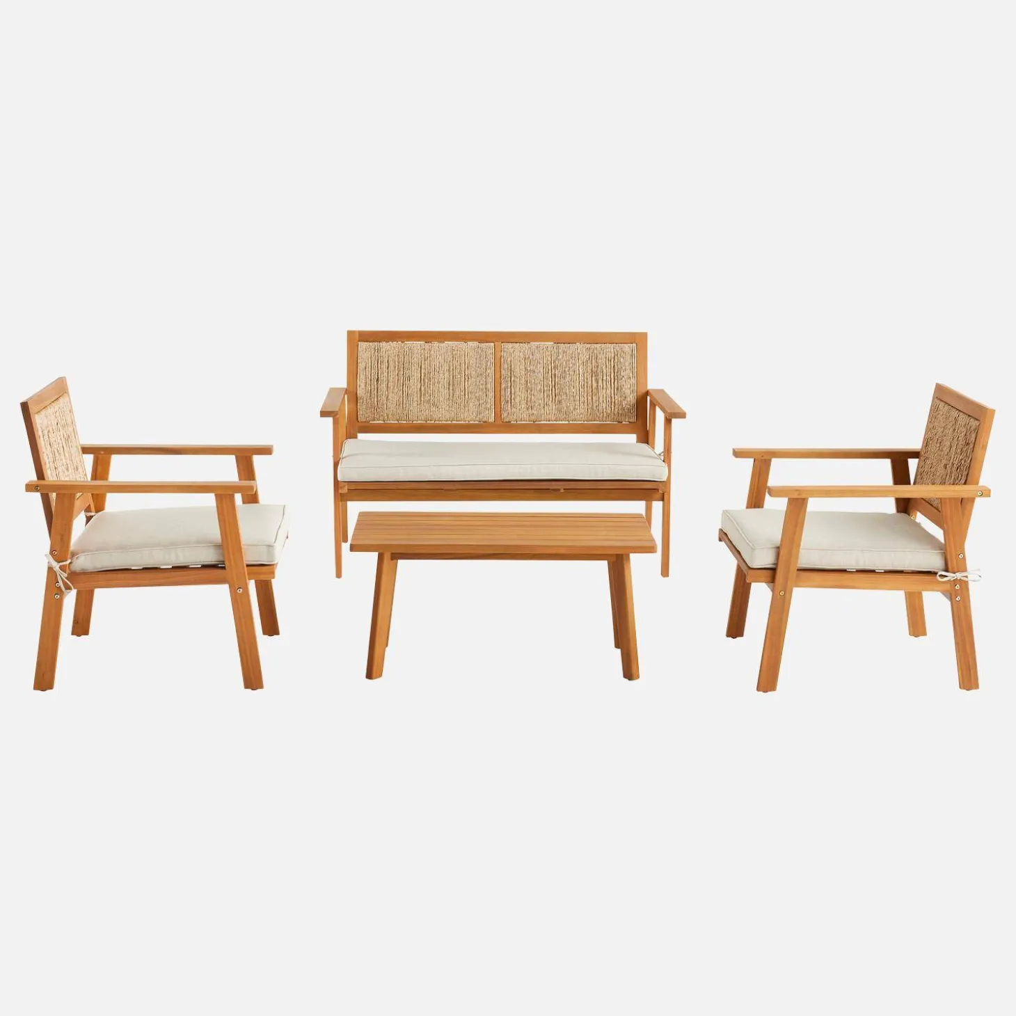 Tuinset van hout en verticale rotan, 4 personen
