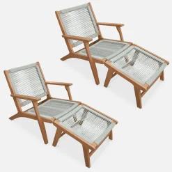 Tuinstoel met voetsteun van hout en touw (set van 2)