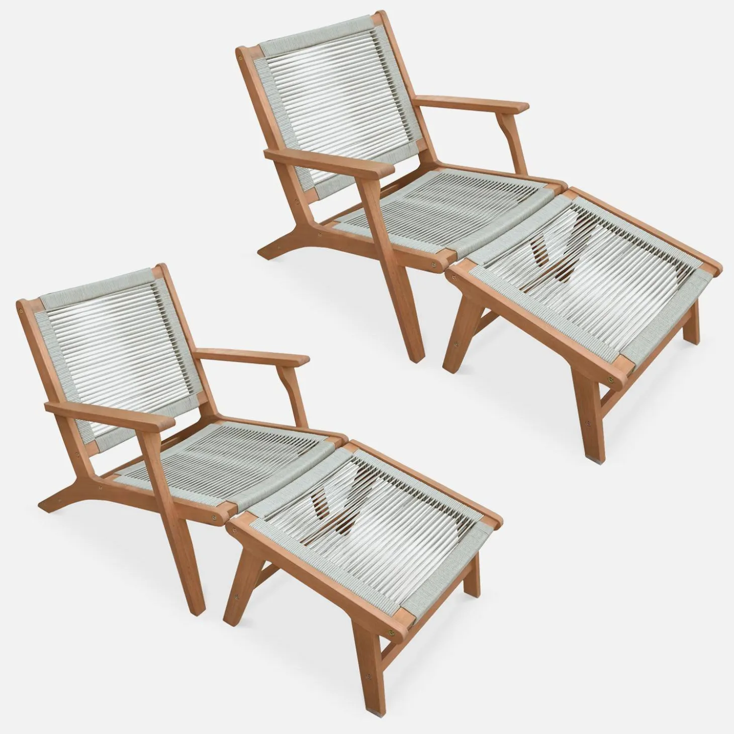 Tuinstoel met voetsteun van hout en touw (set van 2)