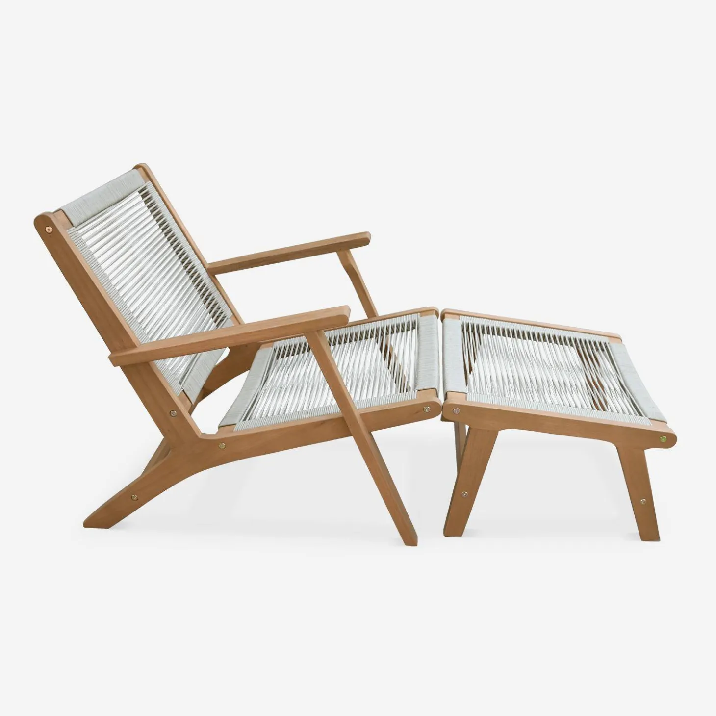 Tuinstoel met voetsteun van hout en touw (set van 2)