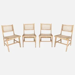 Tuinstoel van riet en hout (set van 4)