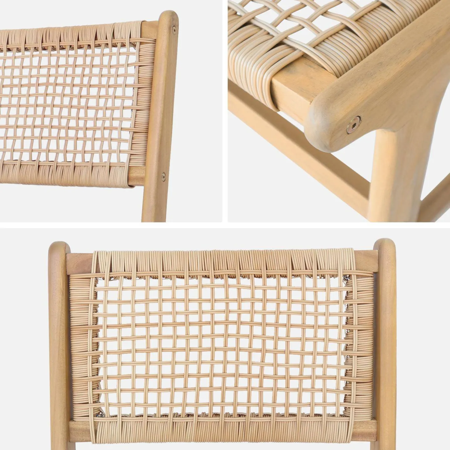 Tuinstoel van riet en hout (set van 4)