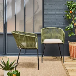 Tuinstoel van touw en gegalvaniseerd staal (set van 2)