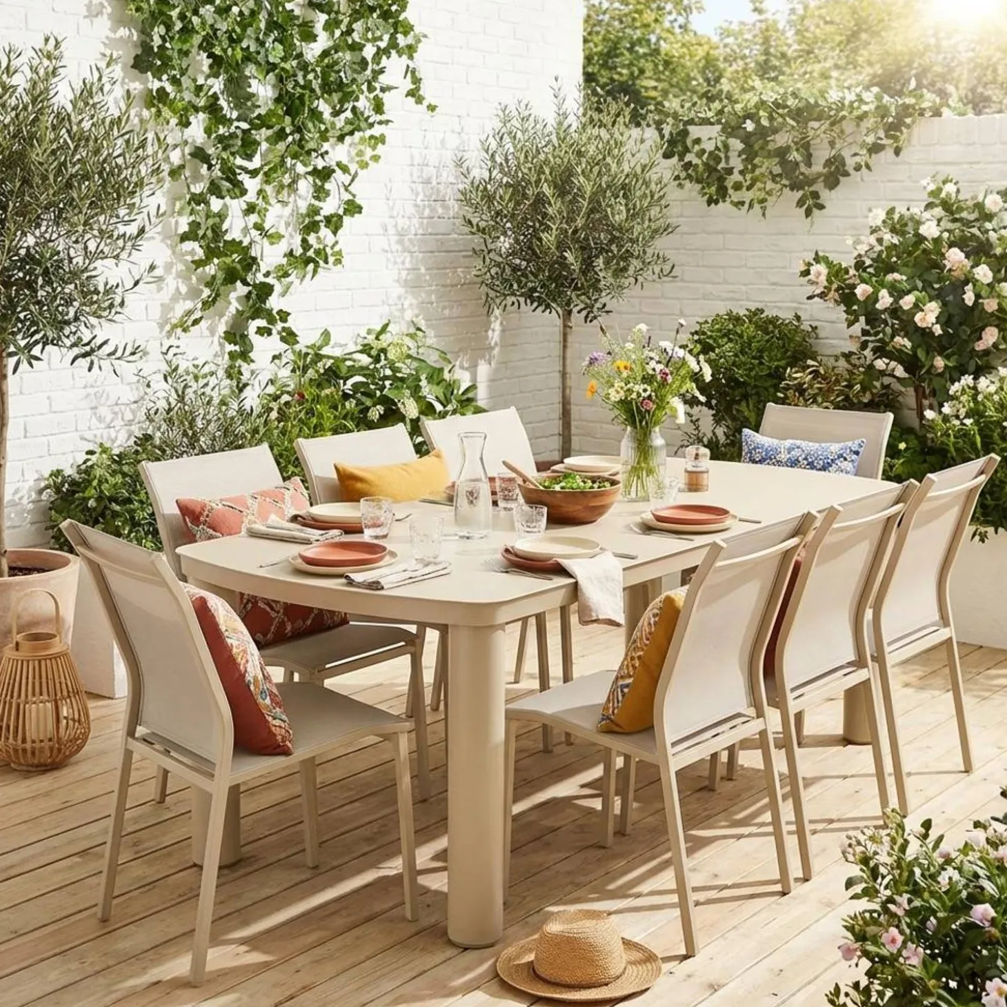 Tuintafel aluminium met 8 stoelen