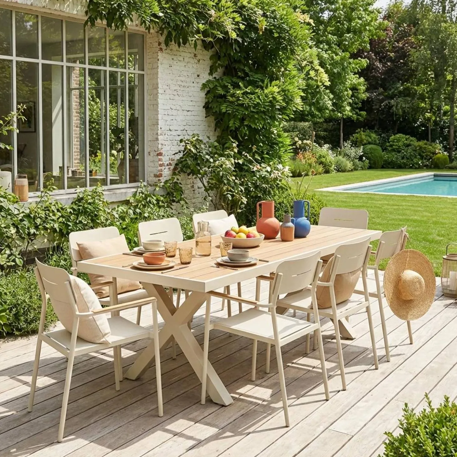 Tuintafel en 8 stoelen aluminium