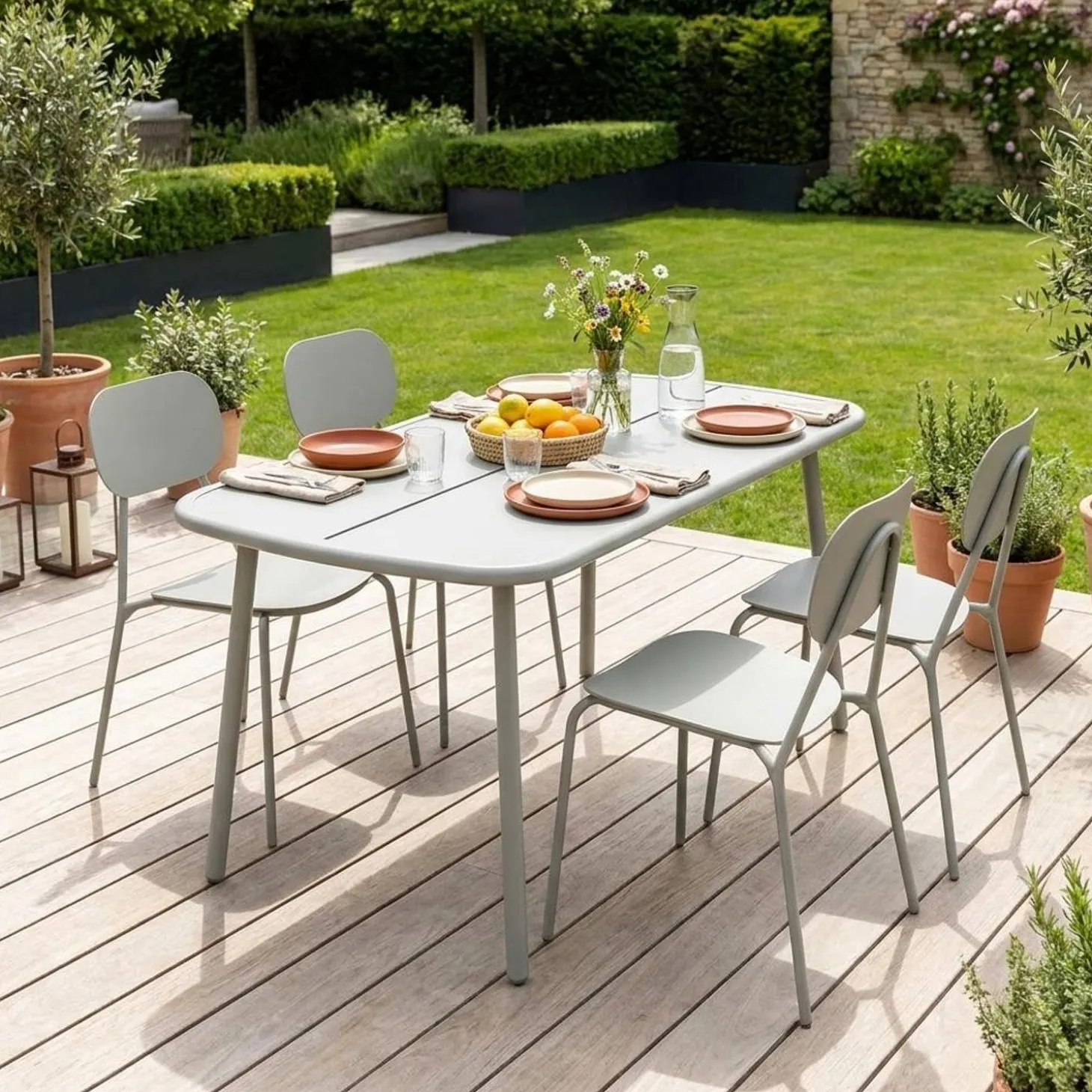Tuintafel met 4 stoelen van aluminium