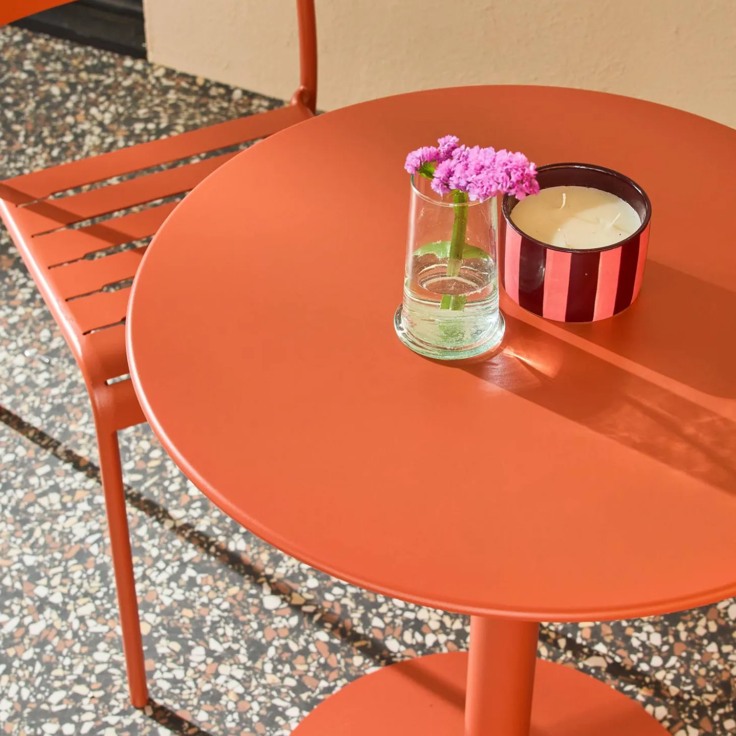 Tuintafel rond bistro van staal + 2 stoelen