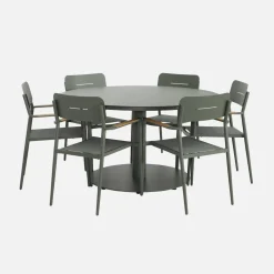 Tuintafel rond met 6 stoelen aluminium