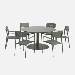 Tuintafel rond met 6 stoelen aluminium