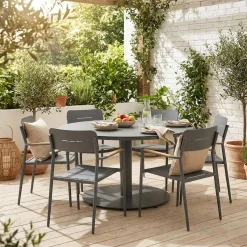 Tuintafel rond met 6 stoelen aluminium
