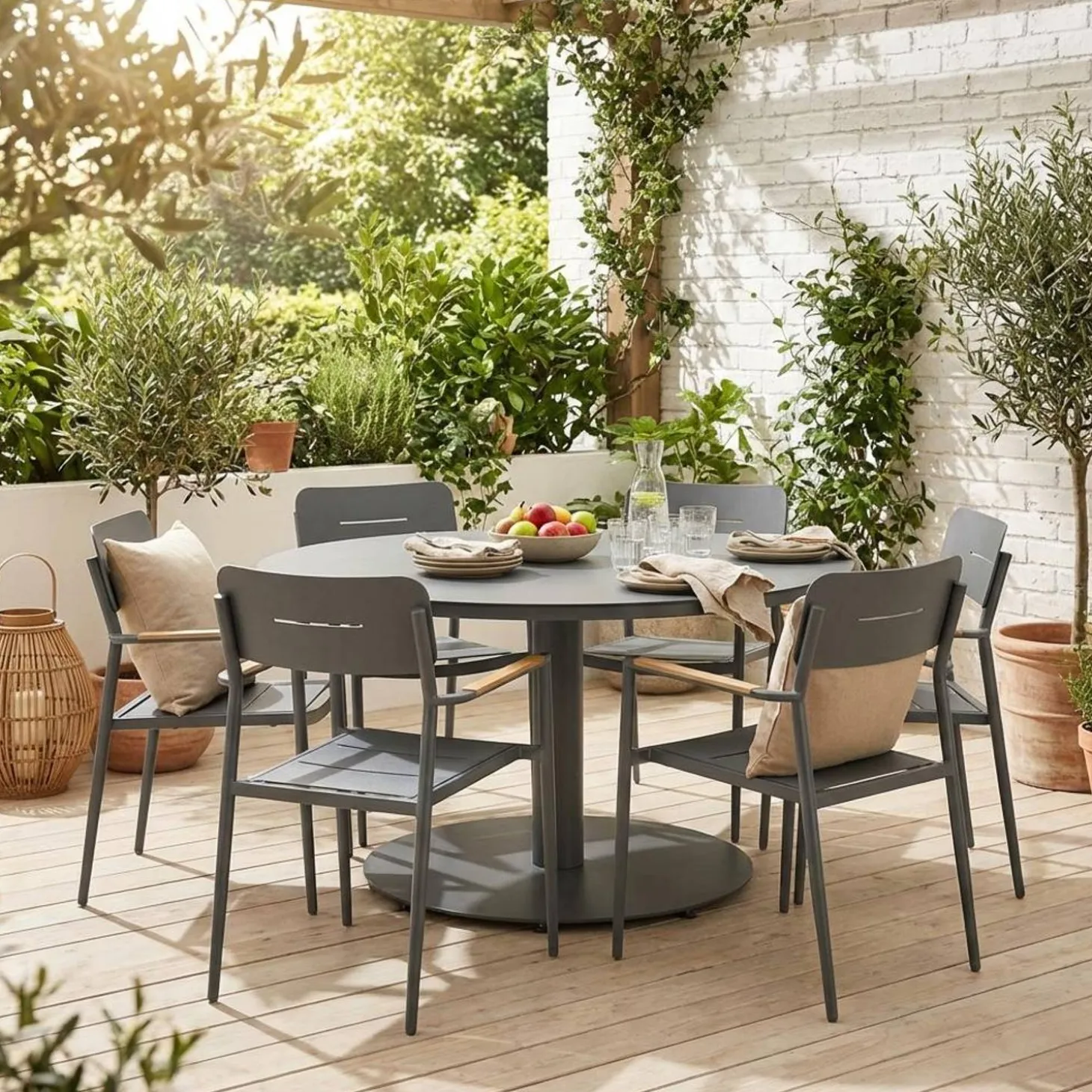 Tuintafel rond met 6 stoelen aluminium