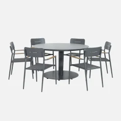 Tuintafel rond met 6 stoelen aluminium