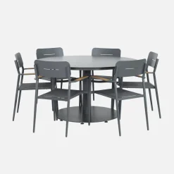 Tuintafel rond met 6 stoelen aluminium