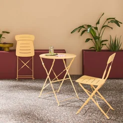Tuintafel rond + 2 stoelen bistrostijl opklapbaar staal