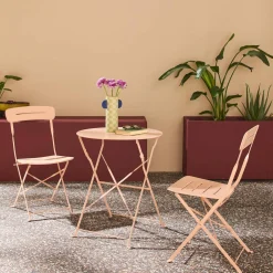 Tuintafel rond + 2 stoelen bistrostijl opklapbaar staal