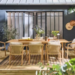 Tuintafel van eucalyptus hout en touw met 8 stoelen
