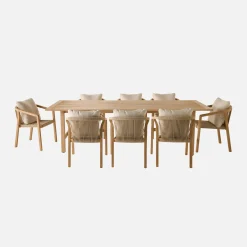 Tuintafel van eucalyptus hout en touw met 8 stoelen