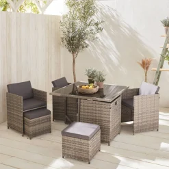 Tuintafel van geweven hars, 4-8 zitplaatsen + beschermhoes