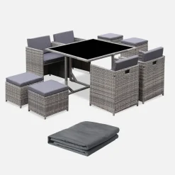 Tuintafel van geweven hars, 4-8 zitplaatsen + beschermhoes