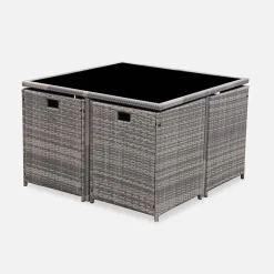 Tuintafel van geweven hars, 4-8 zitplaatsen + beschermhoes