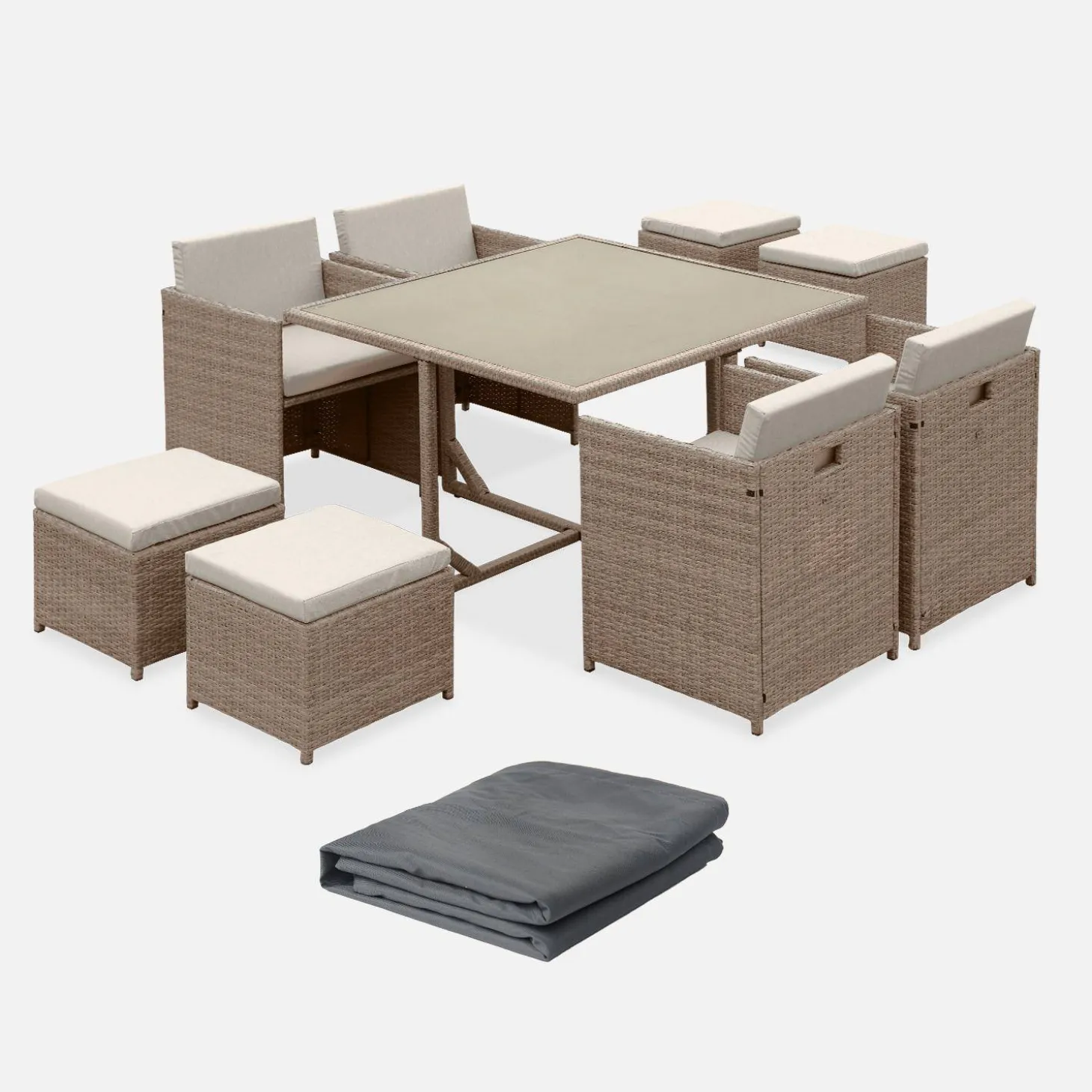 Tuintafel van geweven hars, 4-8 zitplaatsen + beschermhoes