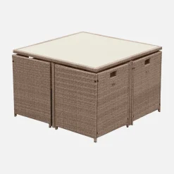 Tuintafel van geweven hars, 4-8 zitplaatsen + beschermhoes
