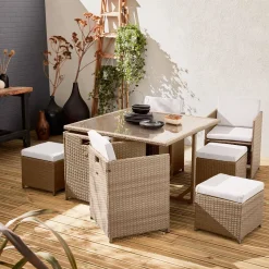 Tuintafel van geweven hars, 4-8 zitplaatsen + beschermhoes