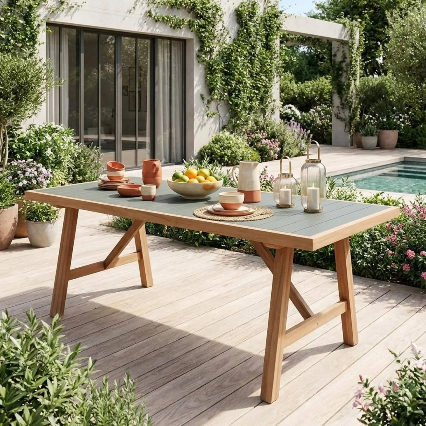Tuintafel van hout en aluminium voor 8 personen
