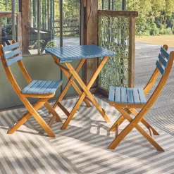 Tuintafel van hout met 2 opklapbare stoelen
