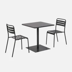 Tuintafel vierkant bistro van staal + 2 stoelen