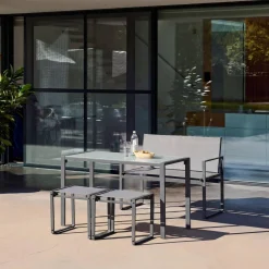 Tuintafel + 4 zitplaatsen inschuifbare set van staal en textileen